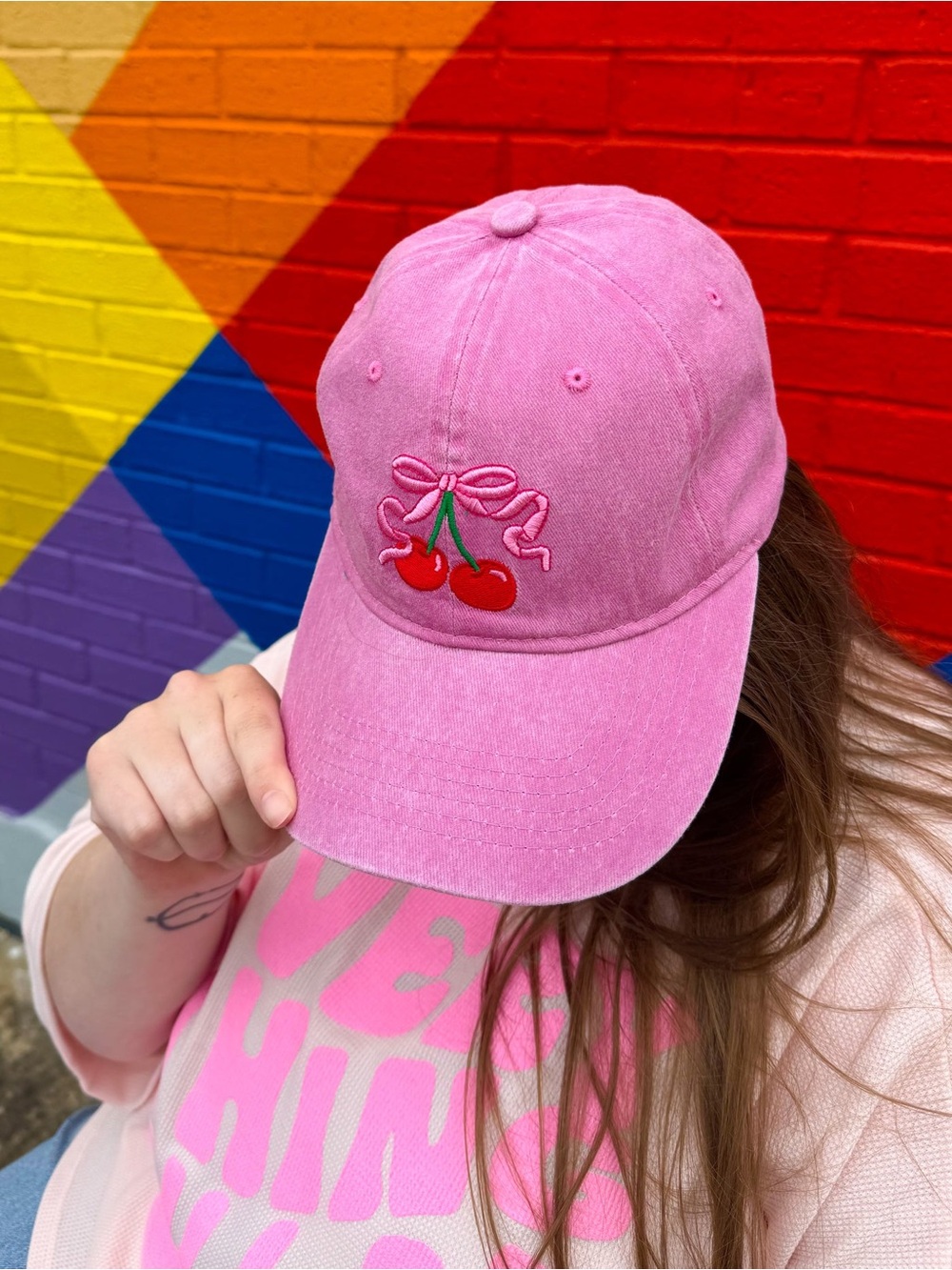 Cherry Bow Pink Baseball Cap